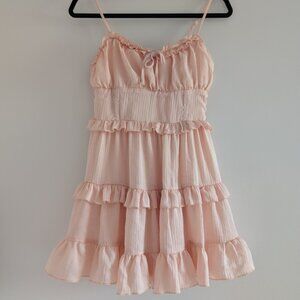 Soft Pink ruffle mini dress - ruched back